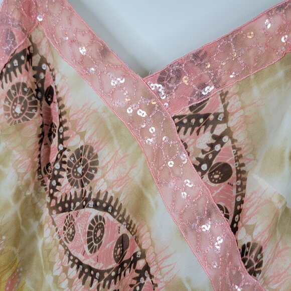 Joseph Ribkoff Pink Midi Slip Dress Sz 8 V-Neck Sleeveless Sequin Fairy Y2K Lace - Picture 2 of 11